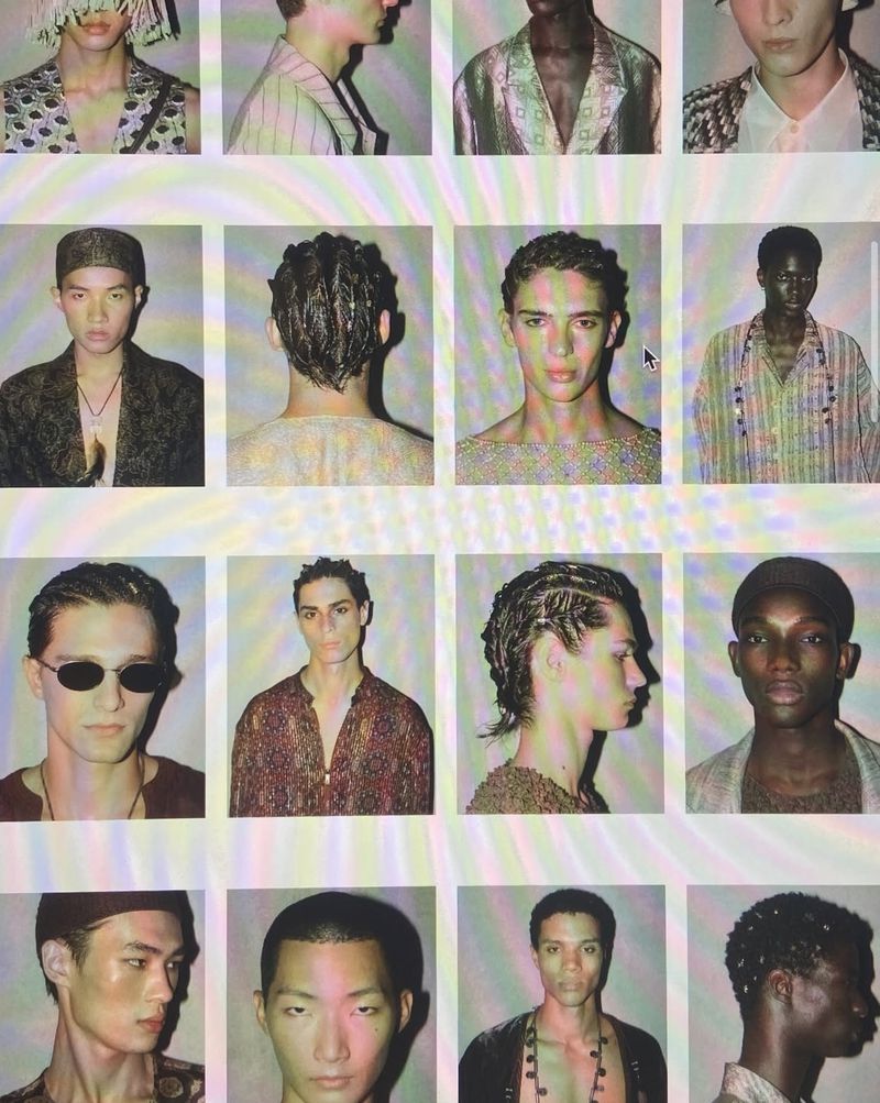 Multiple headshots of young adult male models showcasing diverse hairstyles, fashion, and ethnicities, captured in a grid layout.
