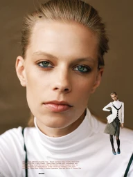 Close-up portrait of a woman wearing a white turtleneck with blue eyeliner, photographed for Marfa Journal editorial by Slate Studios.
