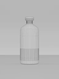 Wireframe 3D model of a glass bottle centered against a plain light grey studio background.