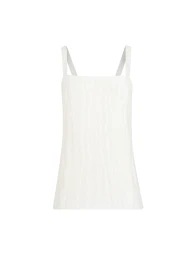 White sleeveless textured camisole top with wide straps photographed on a seamless white background.