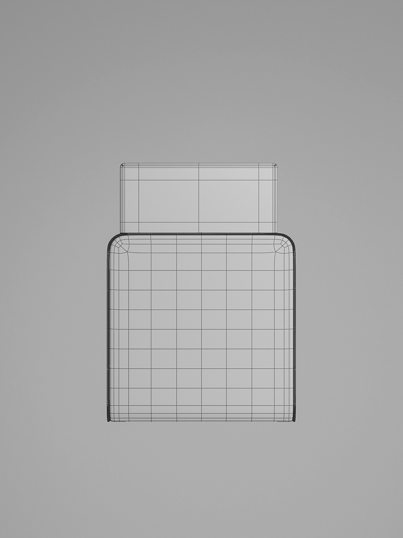 Illustration of a USB-C connector represented by a wireframe with a rectangular shape against a neutral gray backdrop.