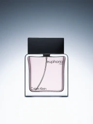 Calvin Klein Euphoria Men fragrance bottle with a black cap centered against a light blue-grey gradient background.