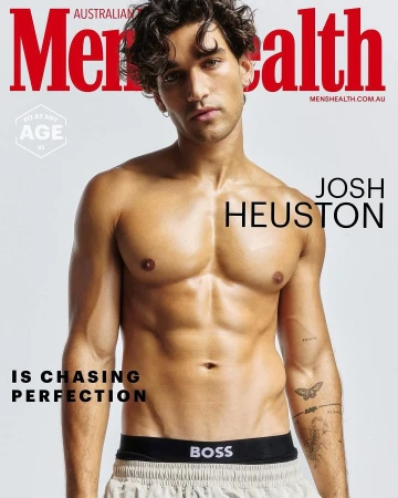 Australian Men's Health cover featuring shirtless man with defined abs. Title: Men's Health. Also visible: Boss branded shorts.