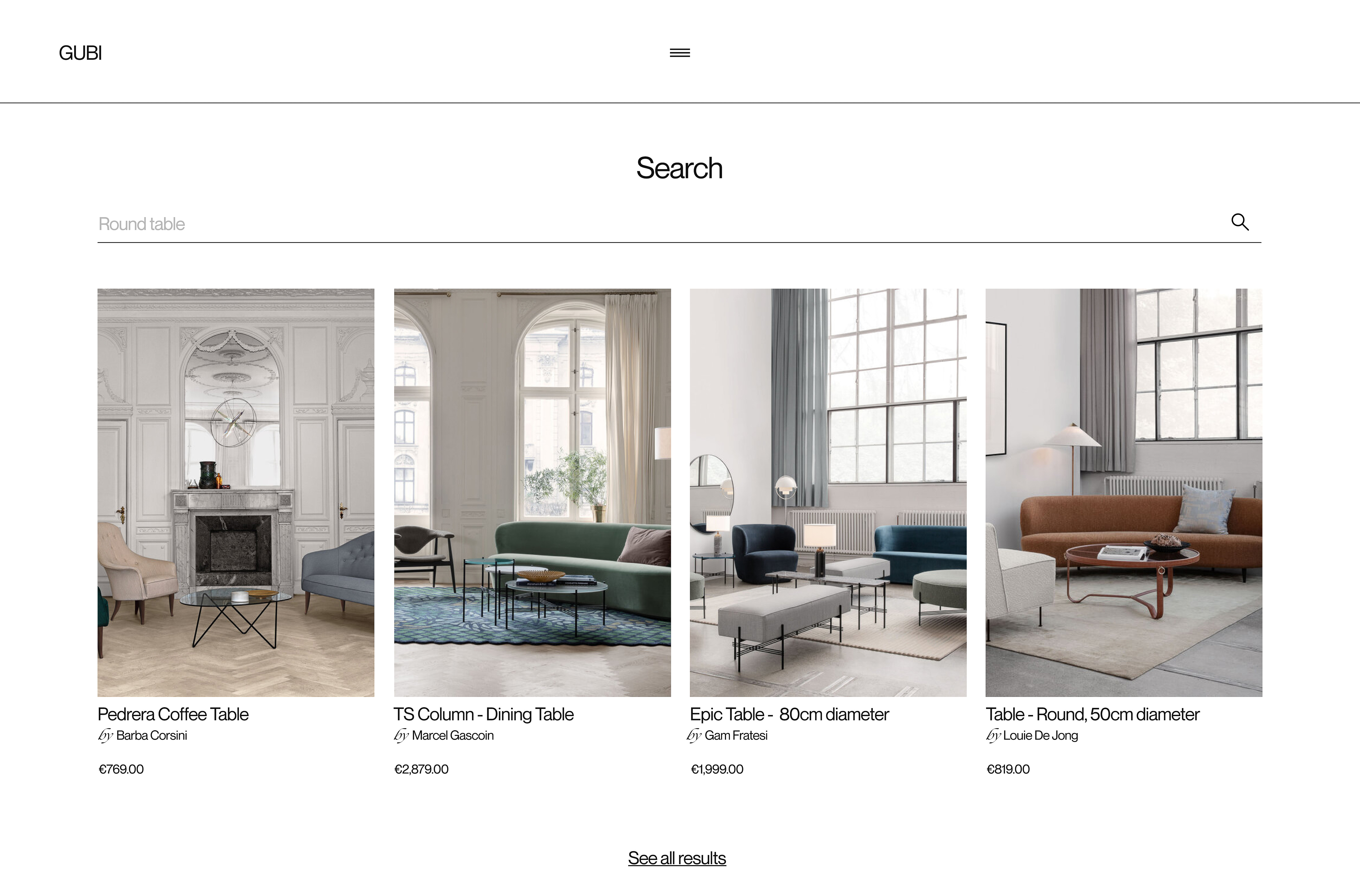 Online furniture store display featuring modern coffee and dining tables in living room settings, emphasizing home decor inspiration.
