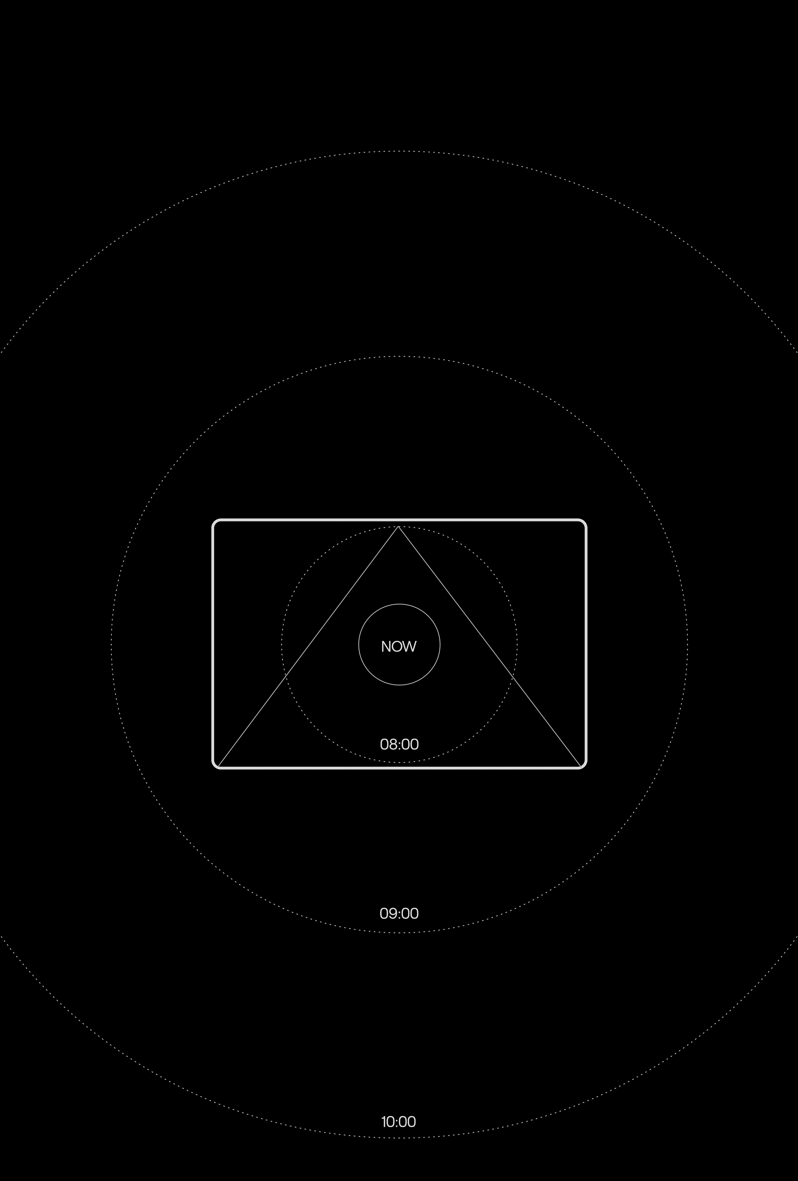 Abstract digital artwork featuring geometric shapes like circles and a triangle inside a rectangle, set against a dark backdrop.