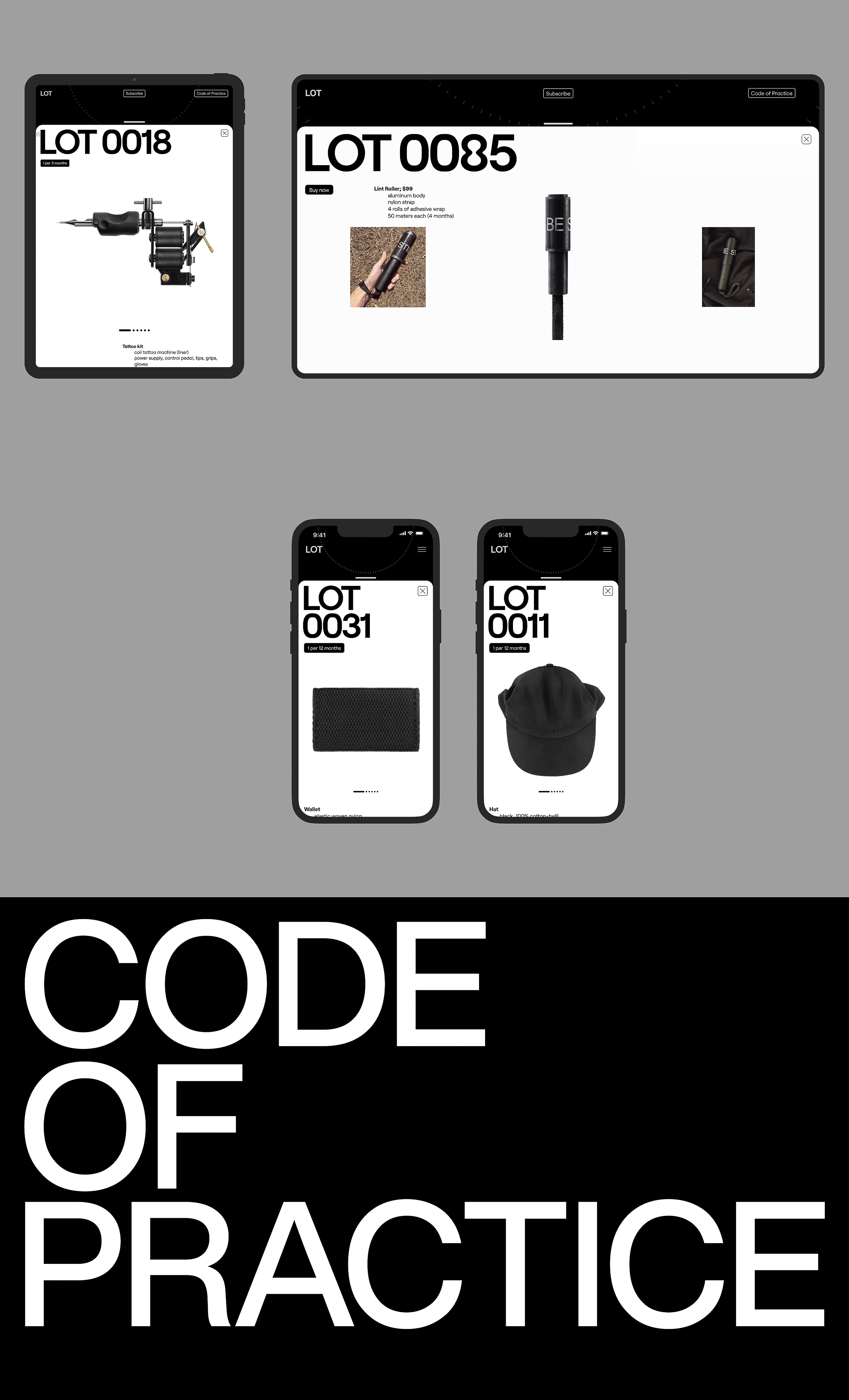 Displays showcase product listings on digital devices: tablet, smartphone, and desktop computer, against a grey background with bold white text.