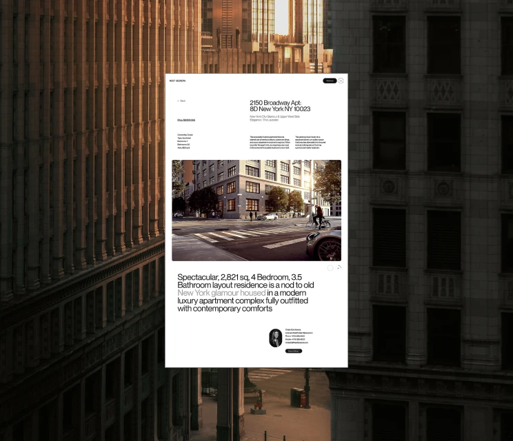 Exterior shot of a luxury apartment building in New York City, featuring a modern complex with contemporary comforts and street view.