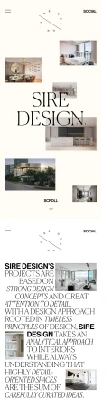 Collage featuring interior design samples, including living rooms and kitchens, on a white background with Sire Design branding and text.