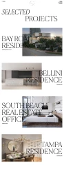 Minimalist marble kitchen island with black bar stools and dark cabinets alongside large Bellini Residence typography overlay on white.
