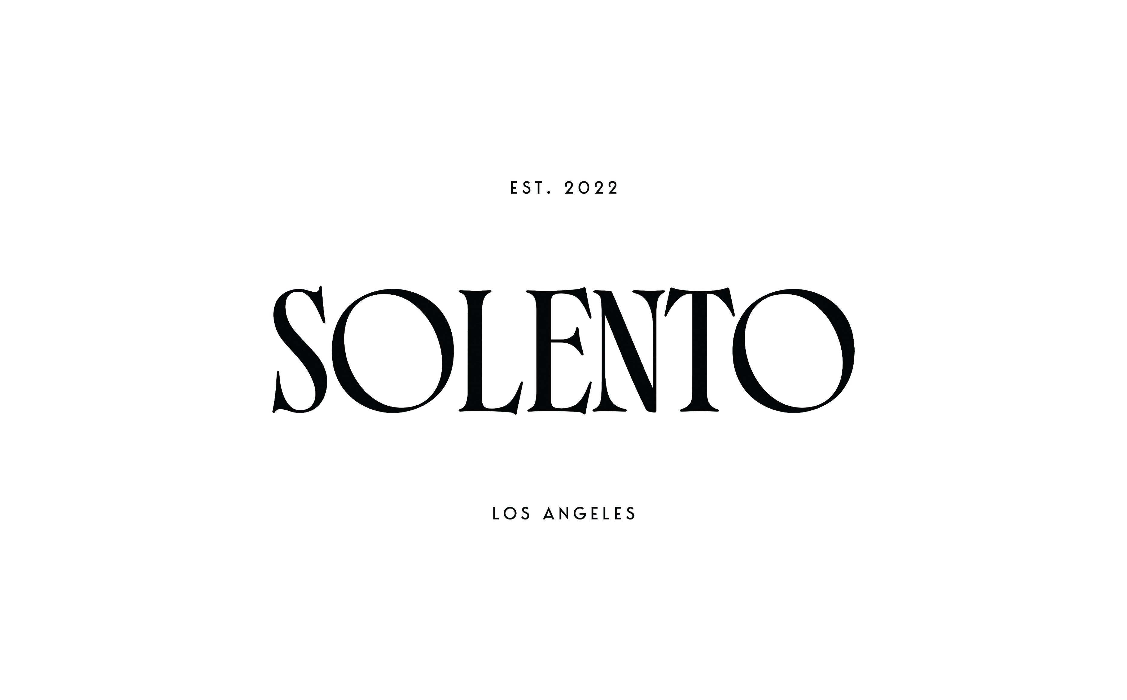 Elegant wordmark logo for Solento Los Angeles, established in 2022, featuring a classic serif font on a clean, white background.