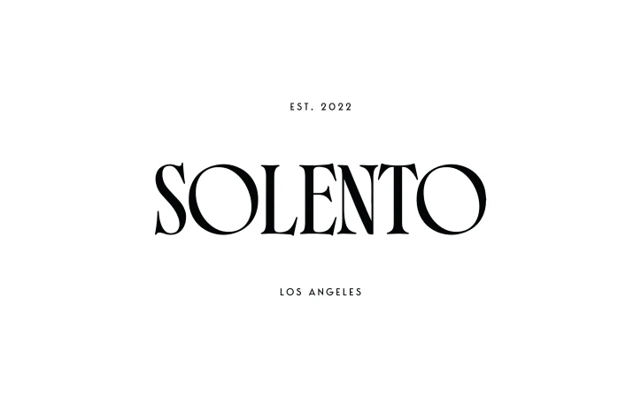 Elegant wordmark logo for Solento Los Angeles, established in 2022, featuring a classic serif font on a clean, white background.