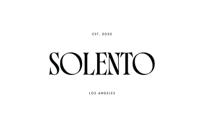Black serif typography logo for Solento with Est 2022 above and Los Angeles below centered on a solid white background.