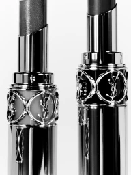 Two Saint Laurent silver chrome lipstick tubes with YSL monogram detailing against a plain white background.