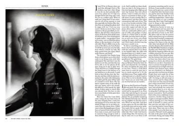 Monochrome multiple exposure portrait of a person in profile alongside columns of text in a magazine layout