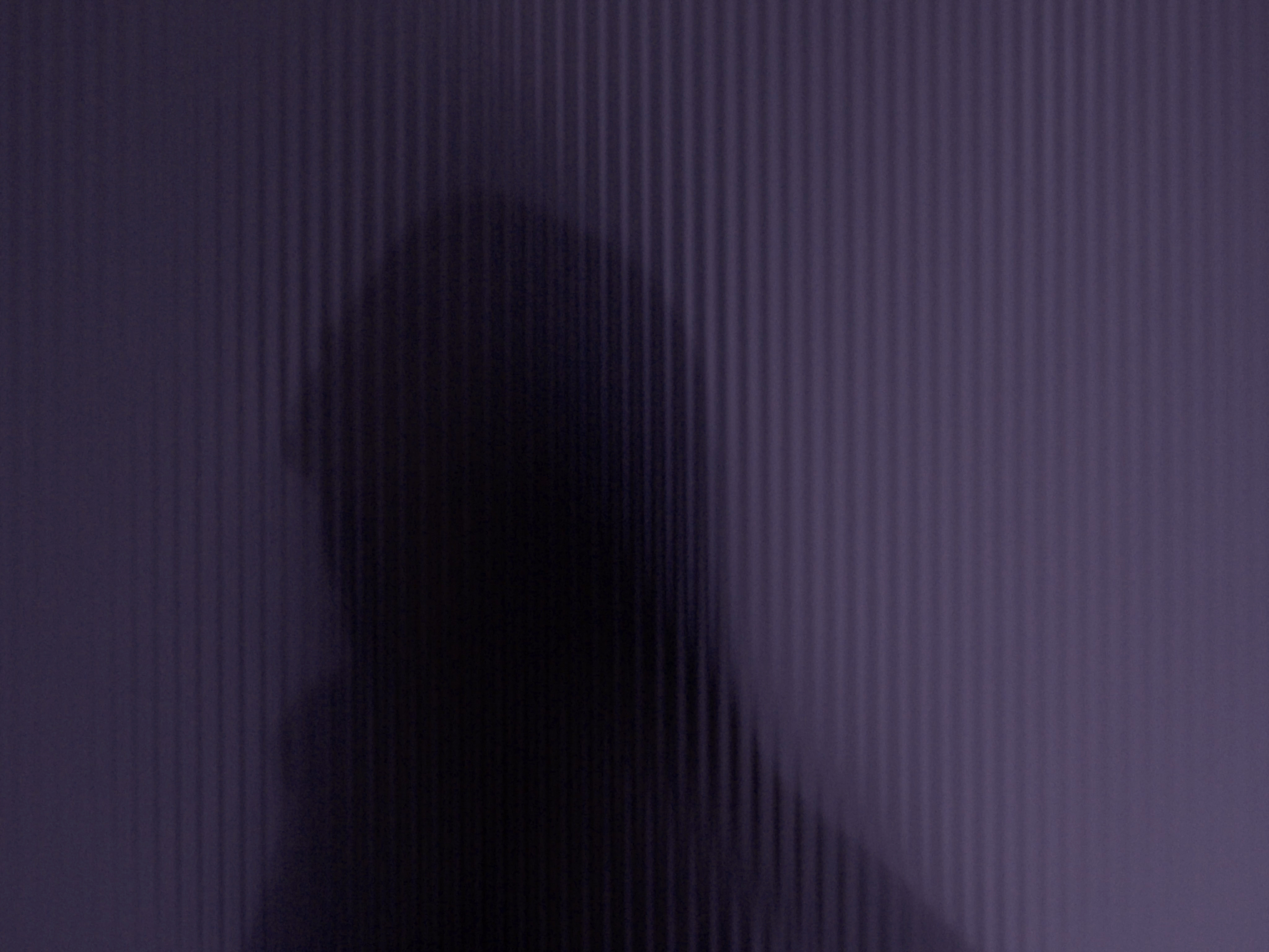 Abstract image featuring a dark human silhouette obscured behind a vertically striped textured glass or plastic panel with a purple hue.