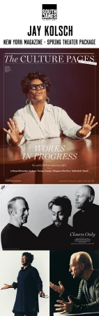 Magazine cover featuring Jay Kolsh and others in theatrical poses, promoting the New York Magazine Spring Theater Package.