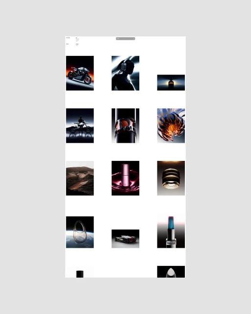 Visie creative directory platform showcasing various images in grid layout: motorcycle, portrait, abstract art, beauty, nature, automotive, and more.