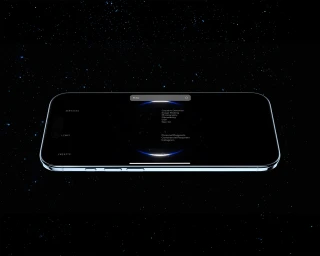 Smartphone displaying a dark interface set against a starry night sky background