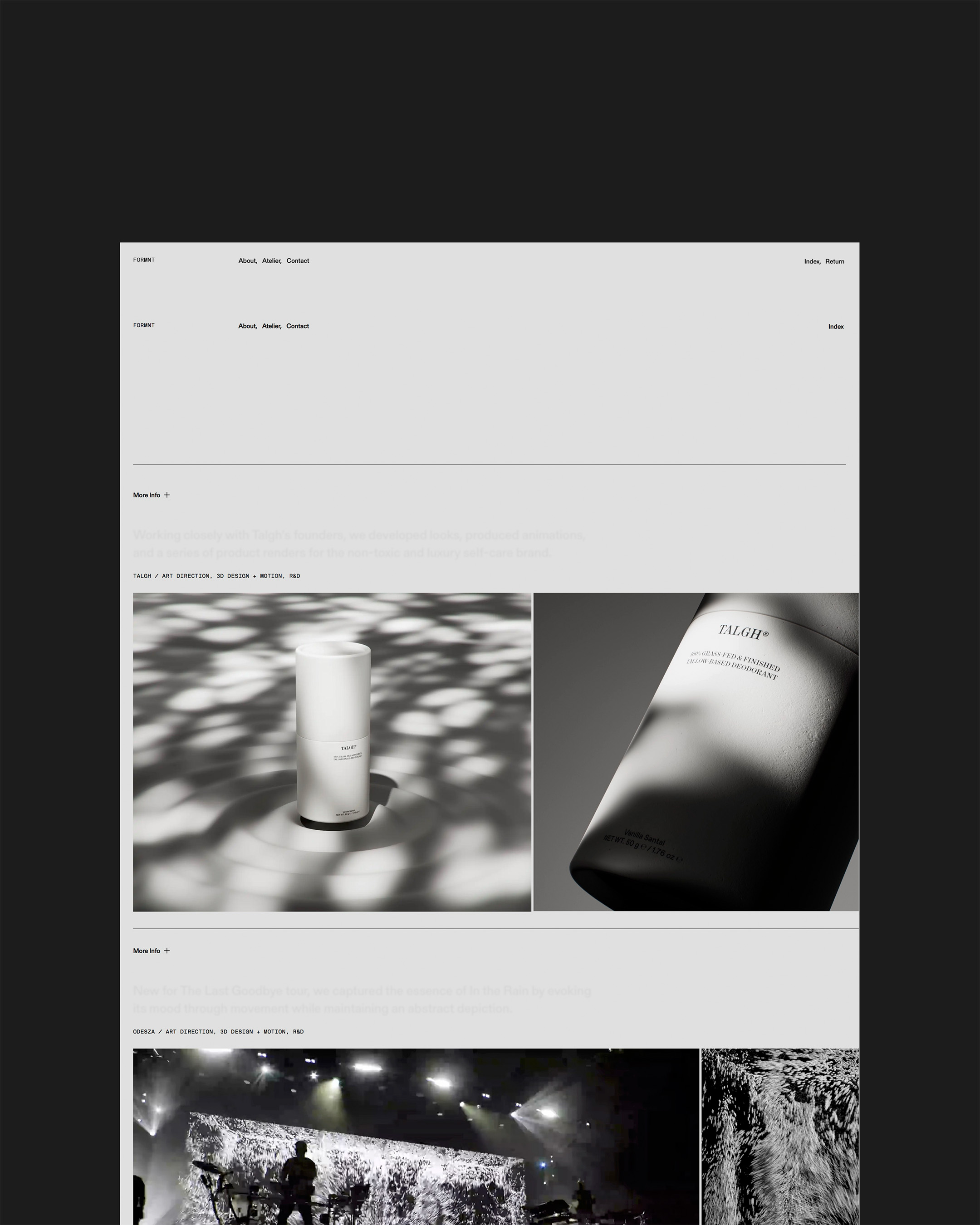 Product photography of a white cylindrical skincare bottle with a black cap, set against a backdrop of shadows and patterns.