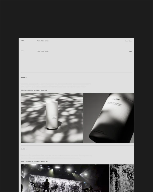 Product photography of a white cylindrical skincare bottle with a black cap, set against a backdrop of shadows and patterns.