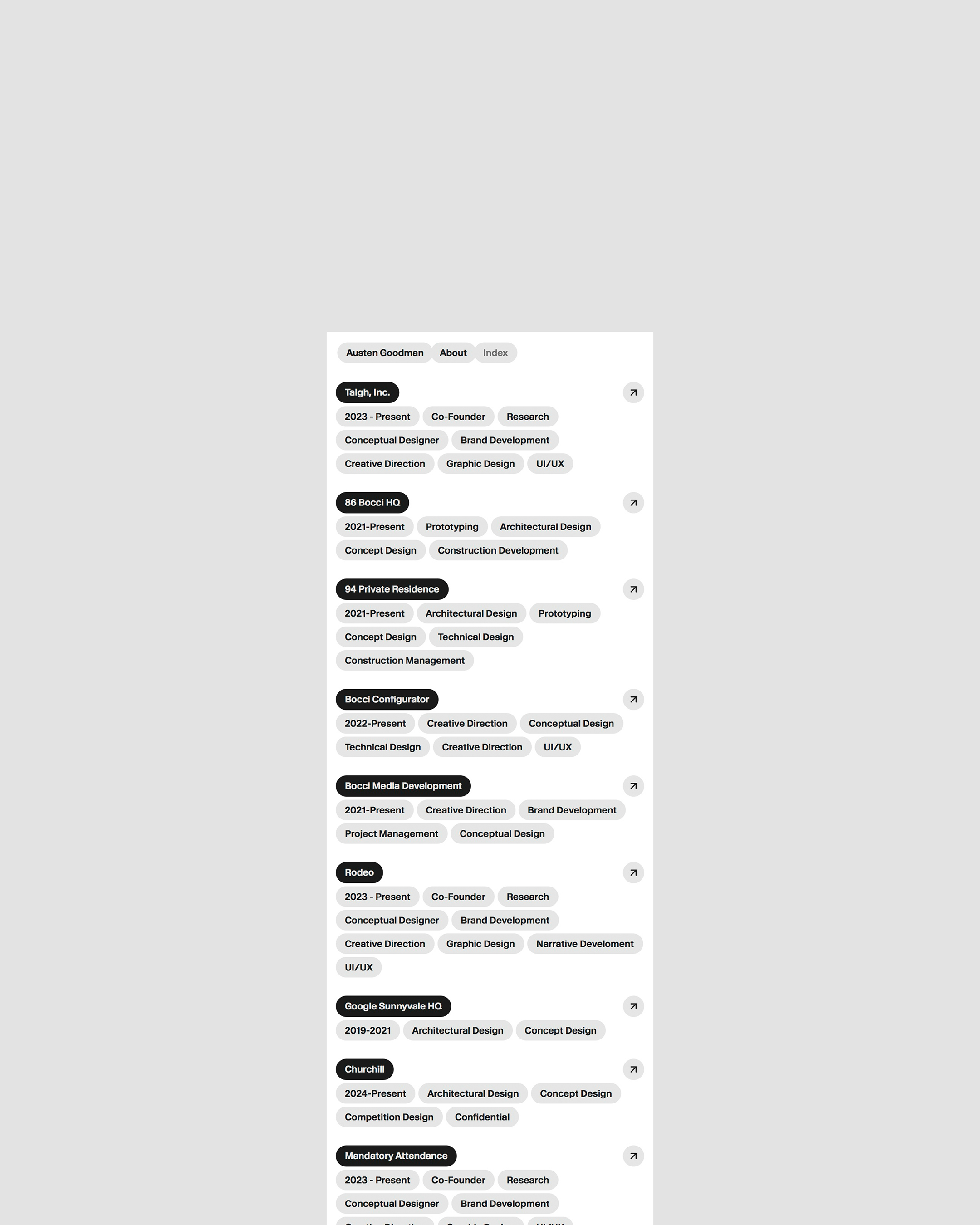 Resume excerpts featuring lists of design skills, job titles, and brand development experience, displayed in a light gray interface.