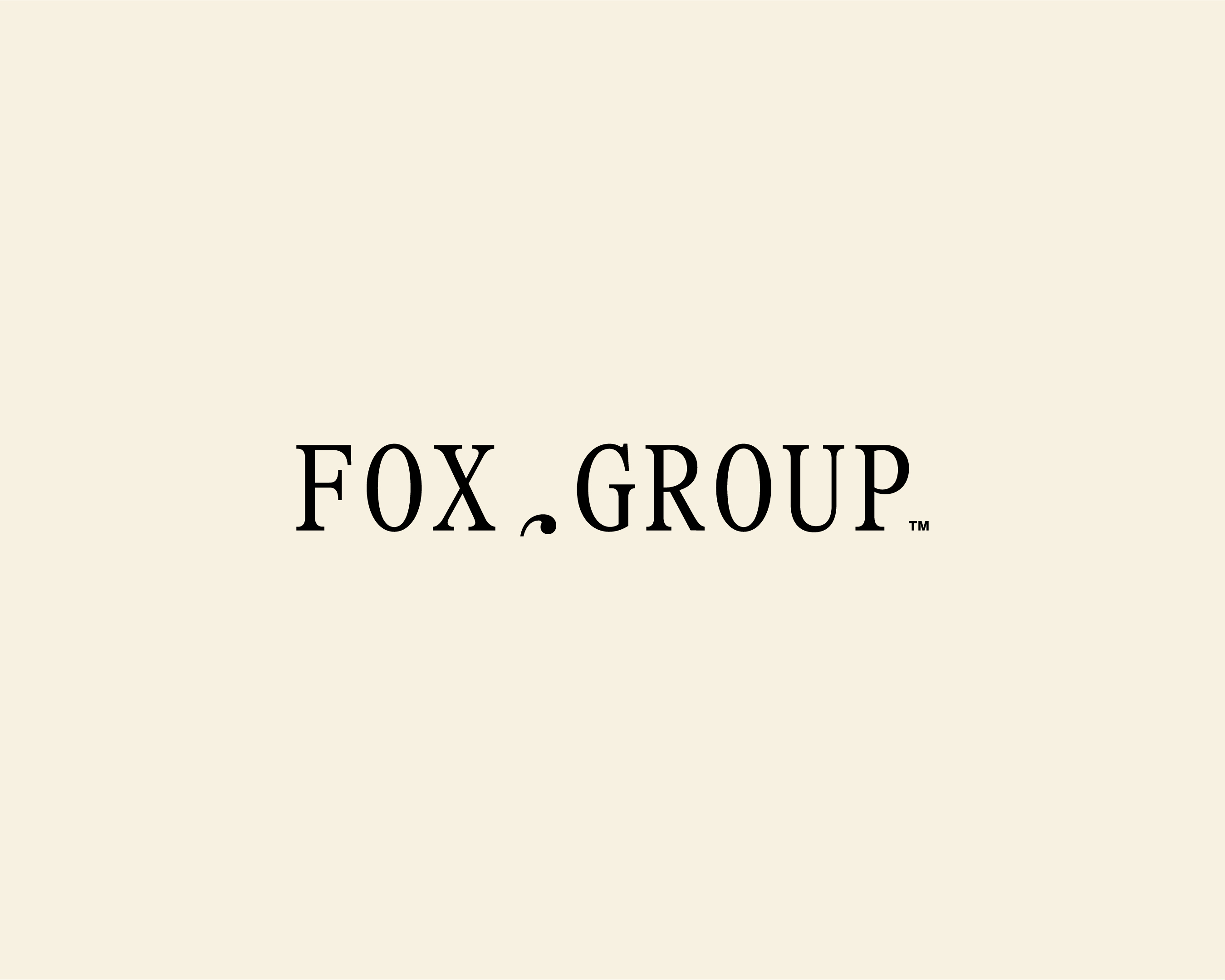 Fox Group logo in simple black text on a cream background. The logo is centered and easy to read. Minimalist design.