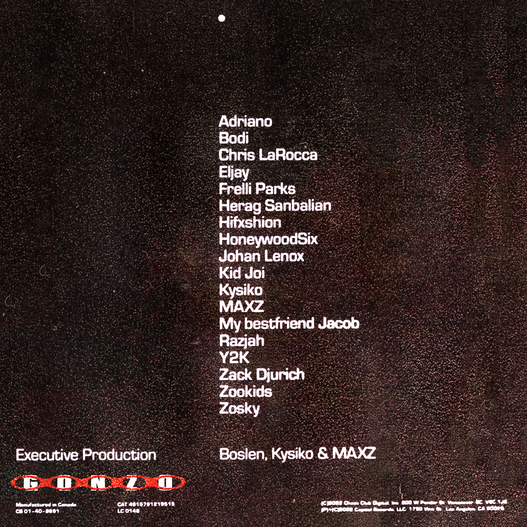 Text-based image featuring names Adriano, Bodi, Chris LaRocca, and others, along with 'Executive Production' and 'GONZO' branding.