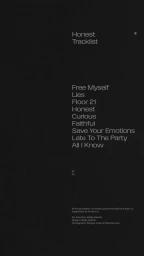 Minimalist tracklist graphic on a black background displaying song titles and credits for anders Honest EP.