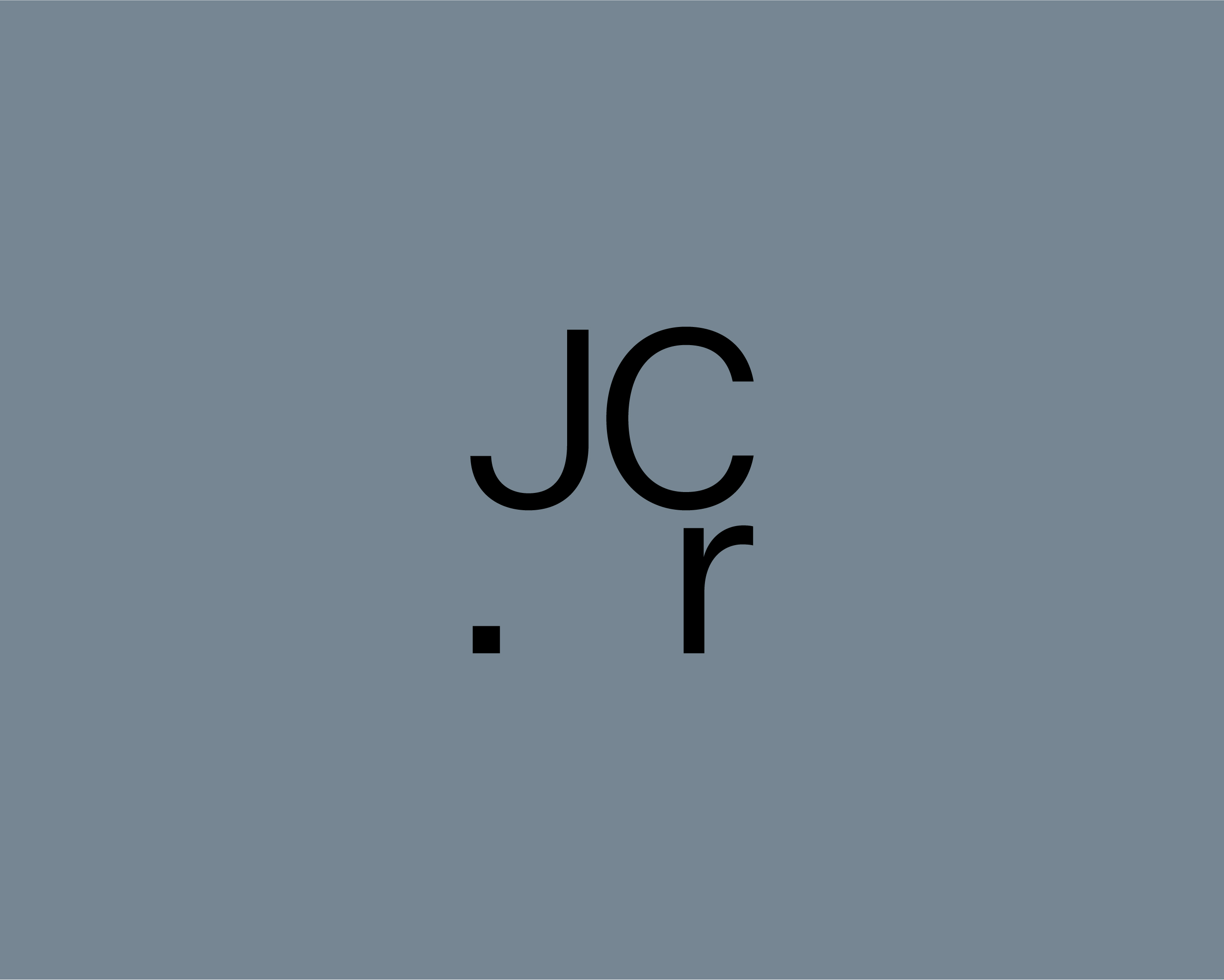 Graphic design featuring stylized, bold, black lettering of 'JCR' on a solid grey background with a minimalist aesthetic.