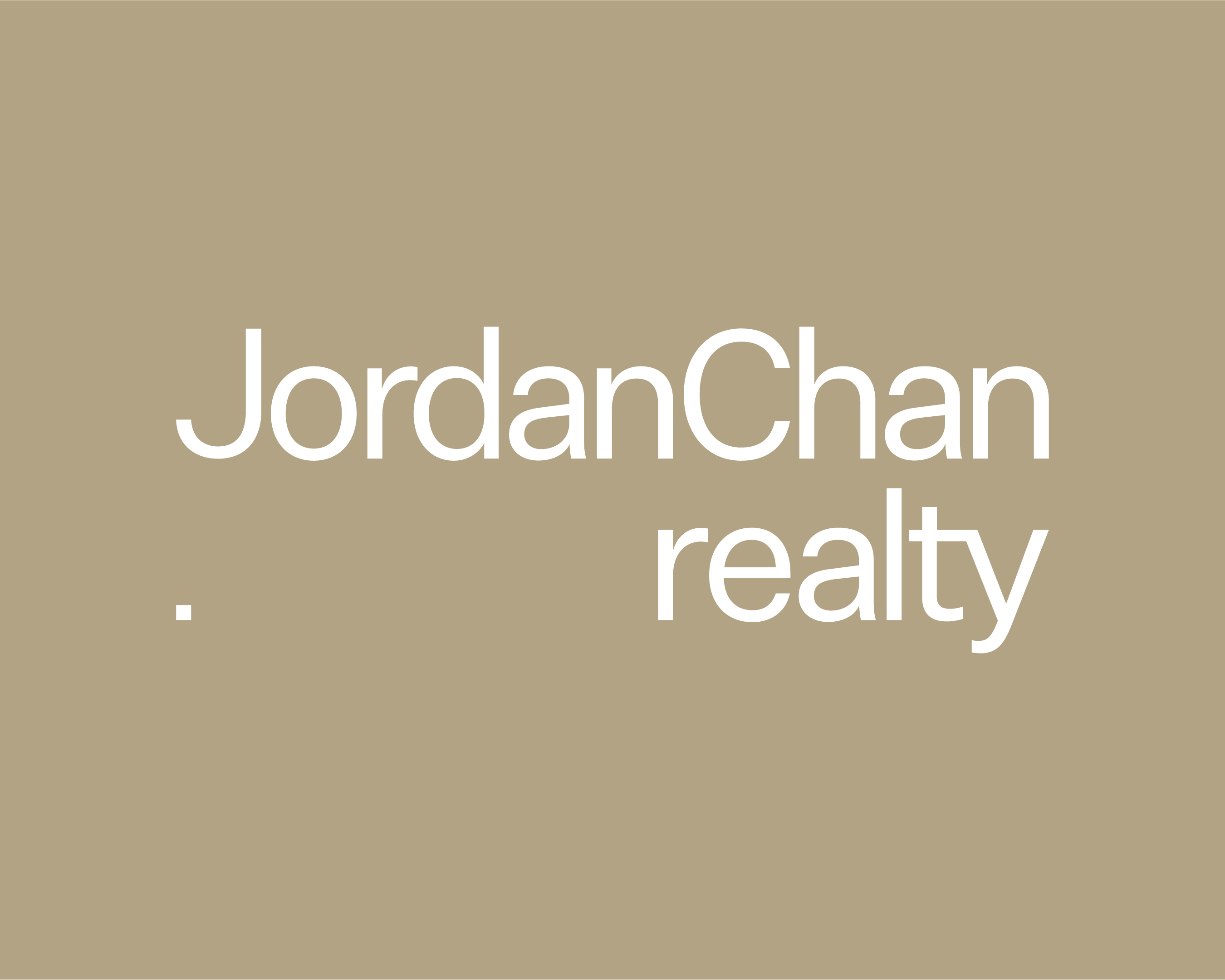 Tan background with the white text 'JordanChan realty'. The text is centered horizontally, and the word 'realty' is smaller.