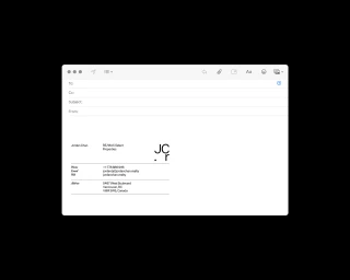 Digital email interface mockup displaying a minimalist typography email signature for Jordan Chan RE/MAX Select Properties on a black field.