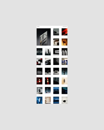 Collection of product and architectural still life images arranged on a grid, offering a diverse range of textures, forms, and colors.