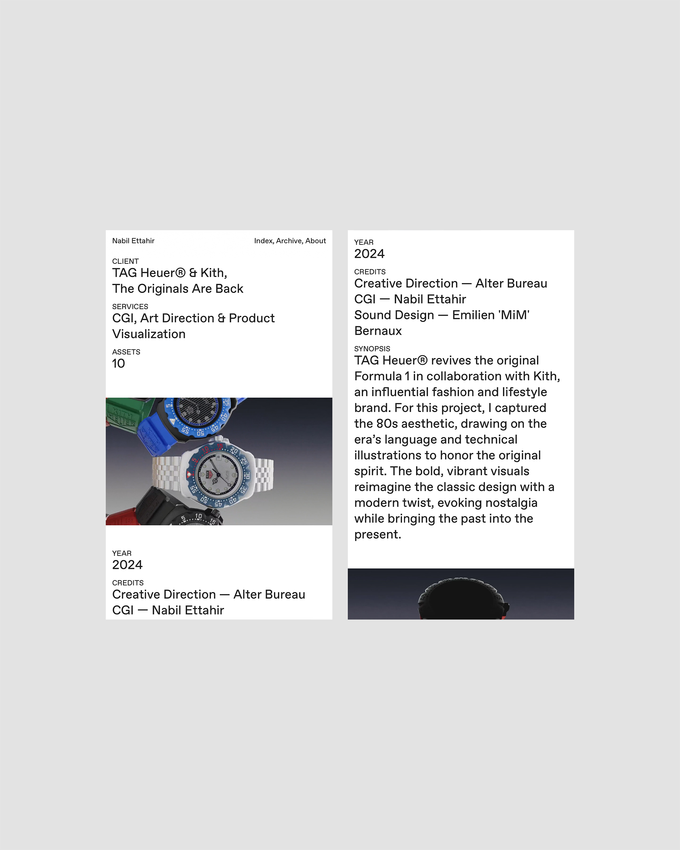 Tag Heuer and Kith watches presented as CGI, highlighting product visualization, art direction, and CGI, showcasing timepieces.