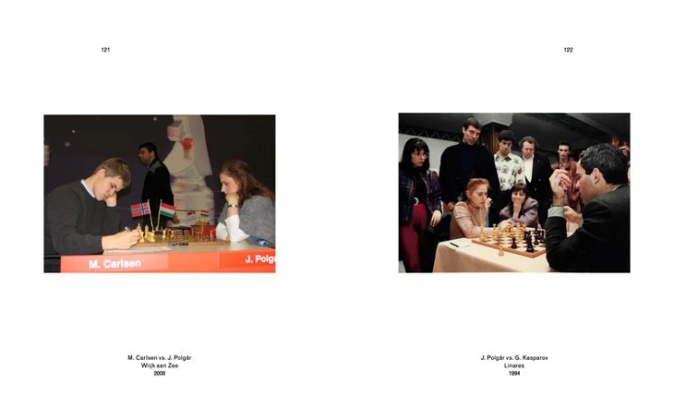 Two chess matches shown side-by-side, featuring chess players in competition and spectators watching each game in indoor settings.