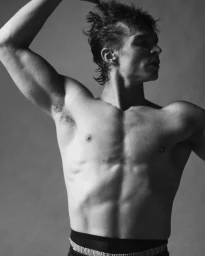 Portrait of Nicholas Alexander Chavez in black and white for Jacquemus x Nike Moon Shoe 2025 collection