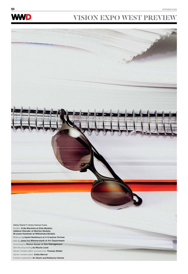 Fashion magazine product shot featuring sunglasses and a stack of papers and a notebook. The image has a editorial feel.