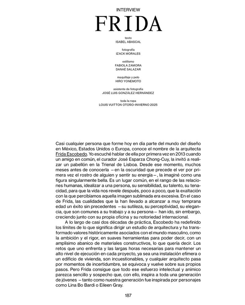 Text from an interview with FRIDA printed on white paper. Interview title at the top, followed by names of contributors.