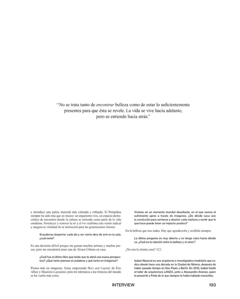 Image displaying quotes in Spanish on a white background, featuring centered text and a simple, clean layout with 'Interview' at the bottom.