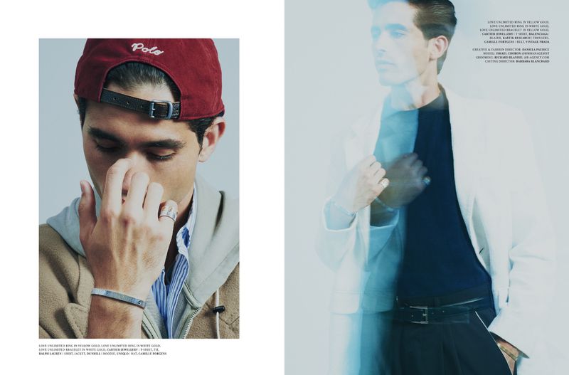 Two portraits of a young adult man: one wearing a red Polo cap, the other in a blue shirt and white blazer against a white background.
